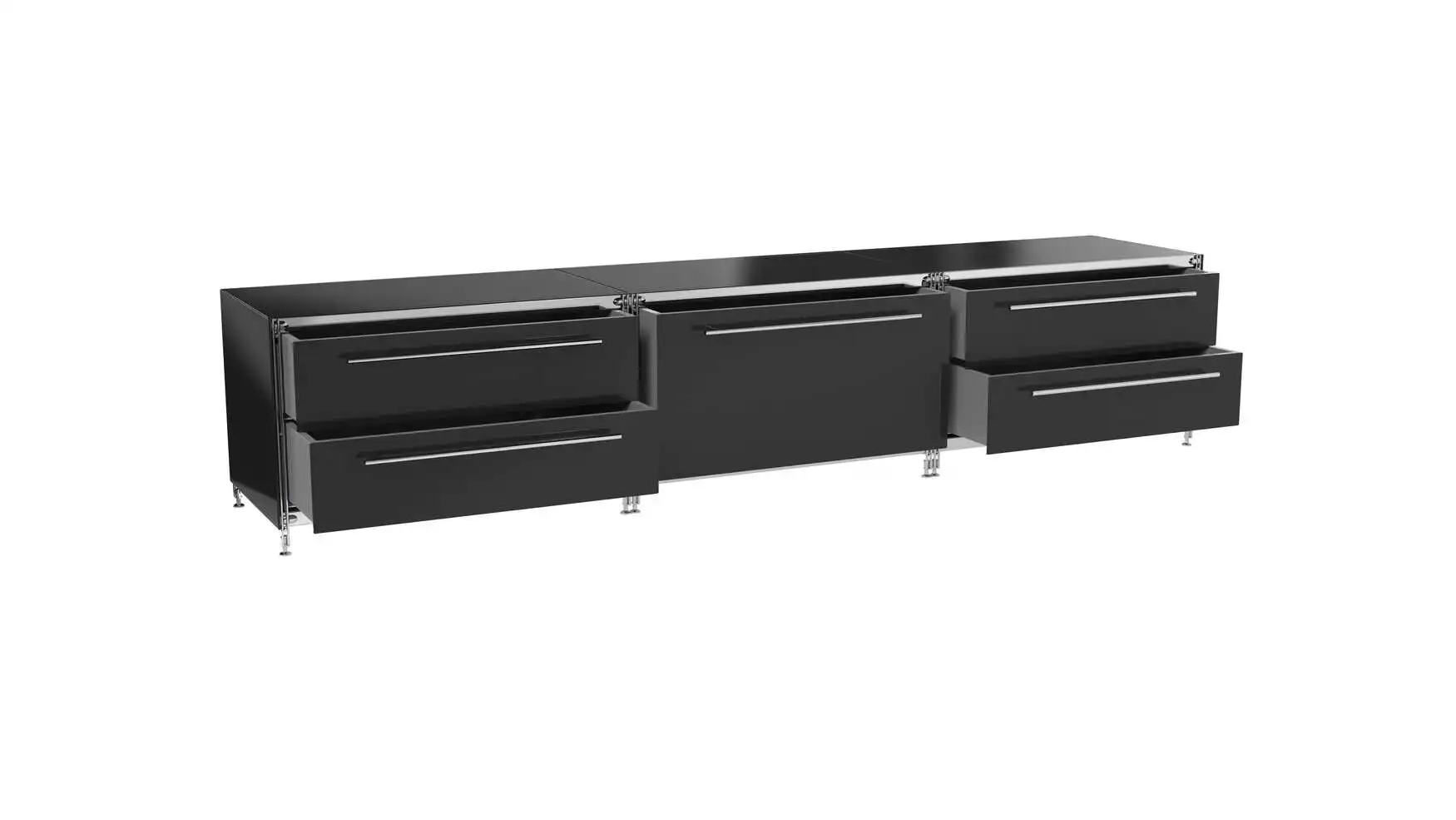 910360 KUBUS Lowboard Metall schwarz mit 5 Schubfächern 235 cm breit