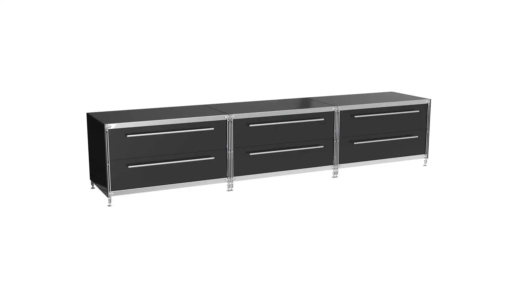 910348 KUBUS Lowboard Metall schwarz mit 3 Doppel-Schubladen 235 cm brei