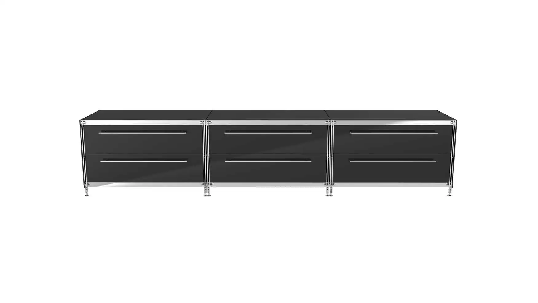 910348 KUBUS Lowboard Metall schwarz mit 3 Doppel-Schubladen 235 cm breit