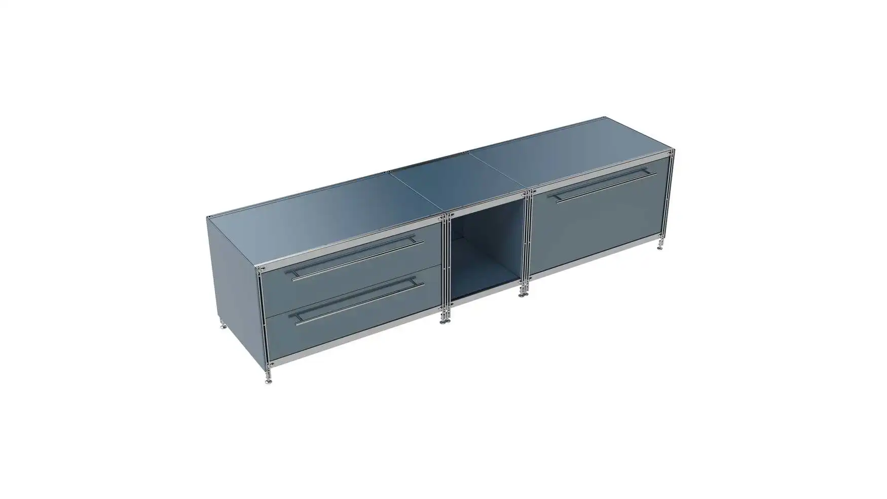 910344 KUBUS Lowboard Metall anthrazit mit 3 Schubfächern + offenes Fach 196 cm breit