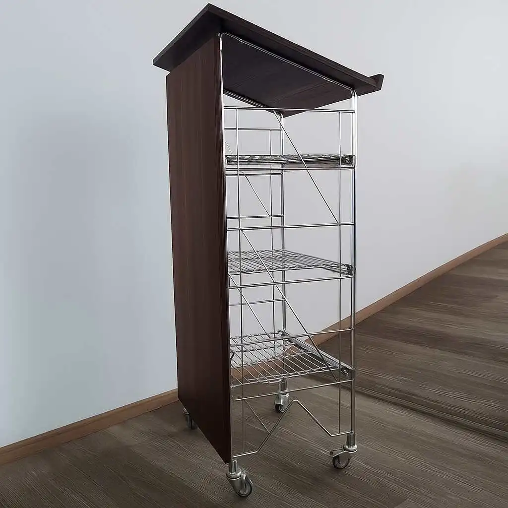 ETAGAIR Rednerpult Stehpult in stilvoller Nussbaum-Chrom Optik mit 3 Gitterböden für Unterlagen Technik und Zubehör