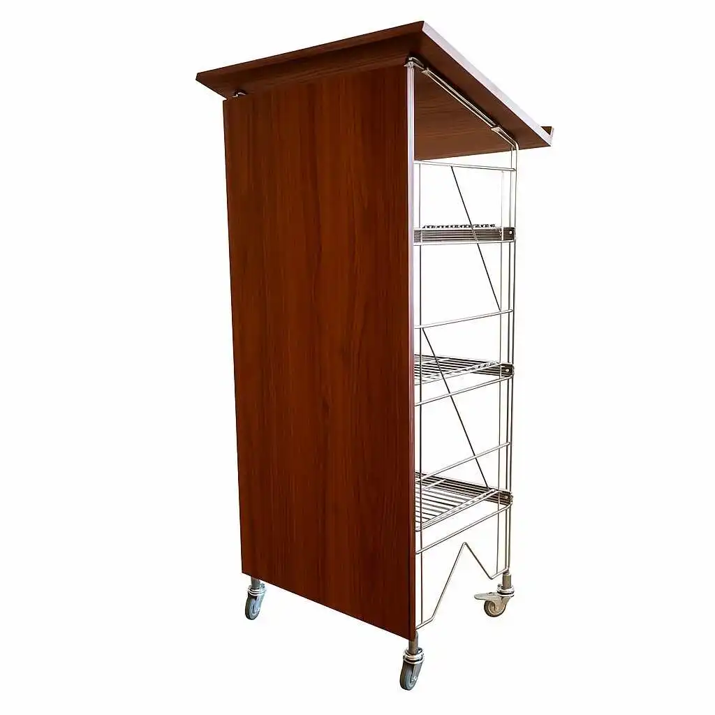 ETAGAIR Rednerpult Stehpult in stilvoller Nussbaum-Chrom Optik mit 3 Gitterböden für Unterlagen Technik und Zubehör