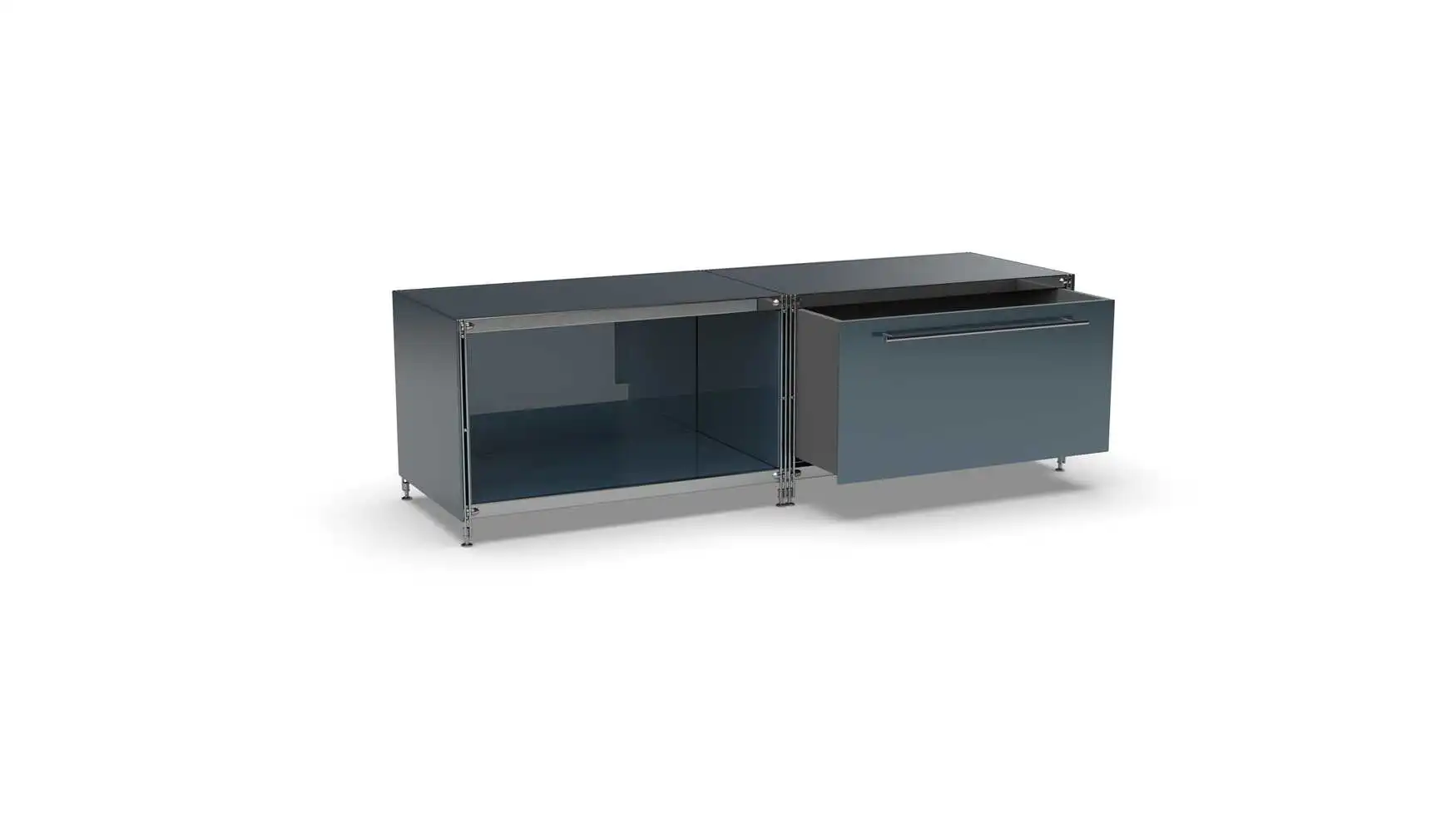 KUBUS Lowboard Metall anthrazit mit Schublade + offenem Fach 157 cm breit erweiterbar