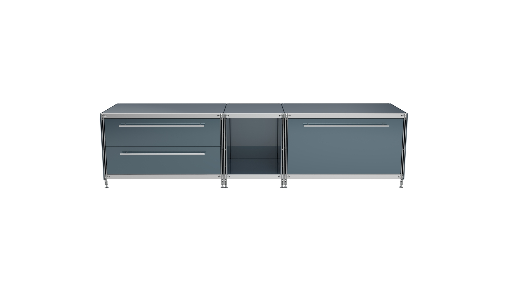 910344 KUBUS Lowboard Metall anthrazit mit 3 Schubfächern + offenes Fach 196 cm breit