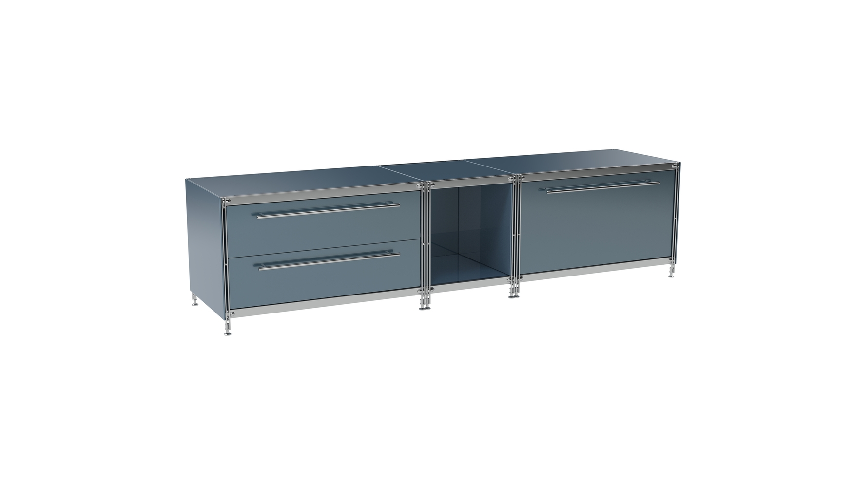 910344 KUBUS Lowboard Metall anthrazit mit 3 Schubfächern + offenes Fach 196 cm breit