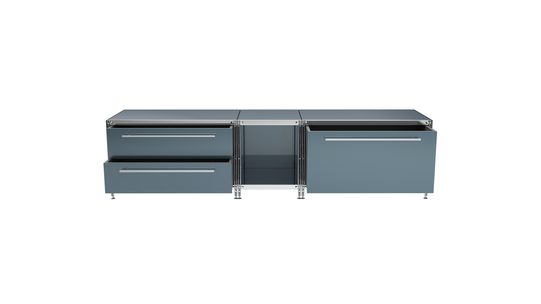 KUBUS Lowboard Metall anthrazit grau mit 3 Schubfächern + offenes Fach 196 cm breit