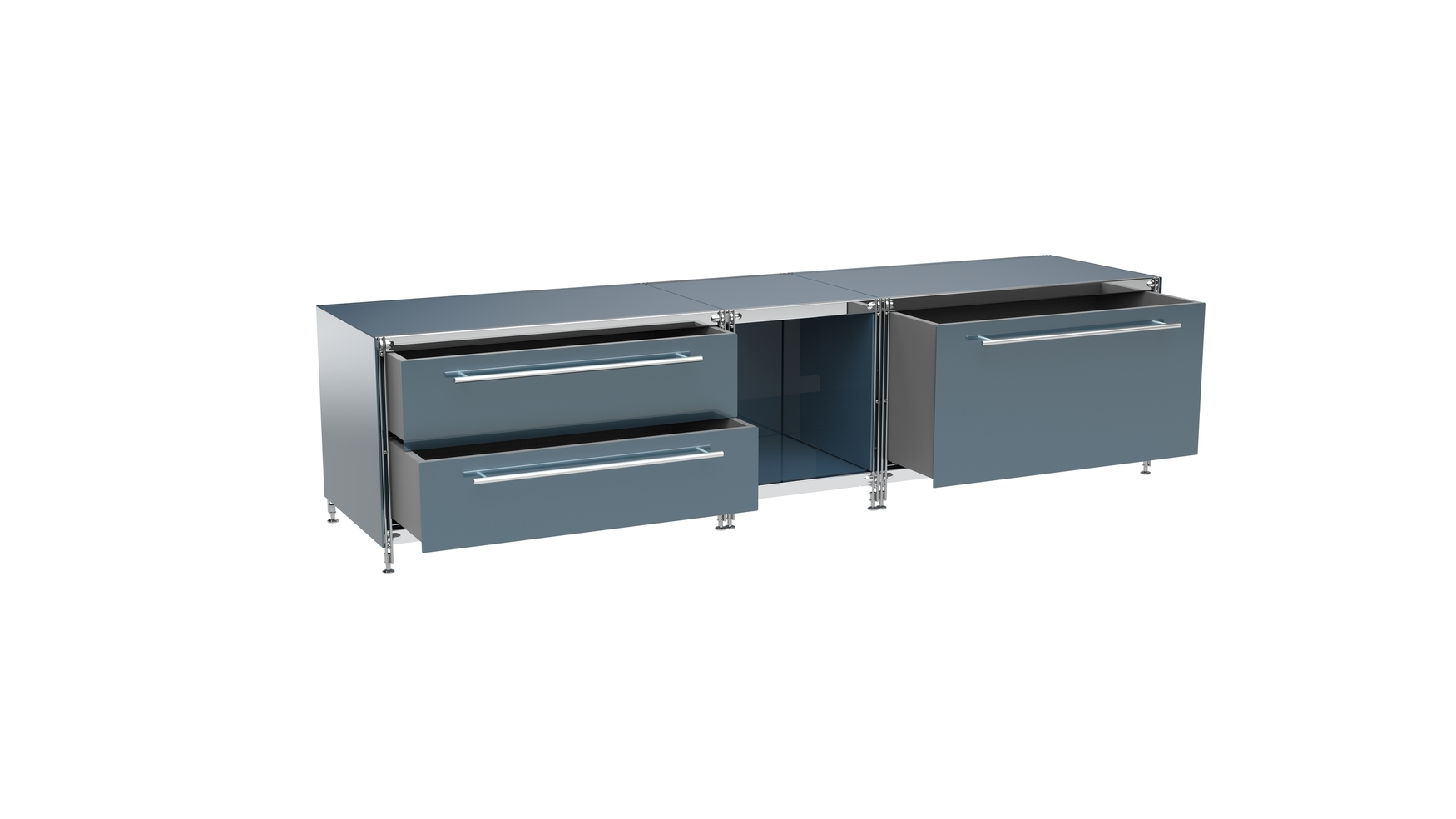 910344 KUBUS Lowboard Metall anthrazit mit 3 Schubfächern + offenes Fach 196 cm breit