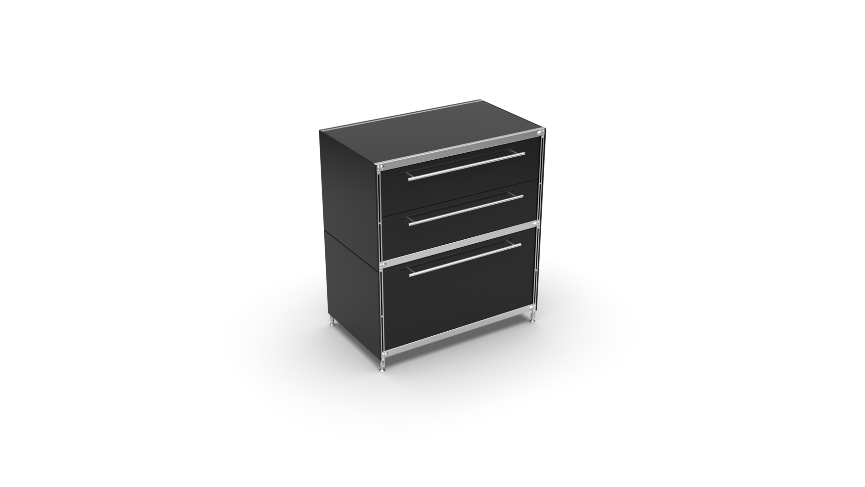 KUBUS Sideboard Metall schwarz pulverbeschichtet mit Doppel-Schublade + 1 Schublade groß 80 cm breit
