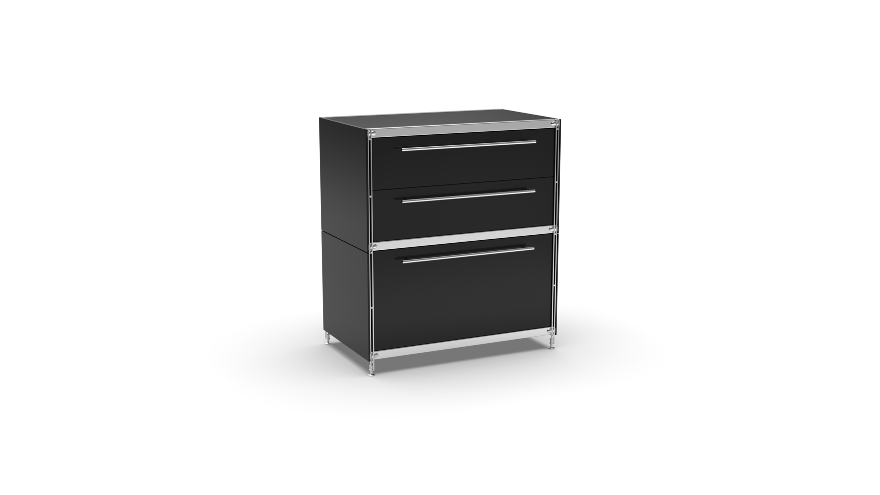 KUBUS Sideboard Metall schwarz pulverbeschichtet mit Doppel-Schublade + 1 Schublade groß 80 cm breit
