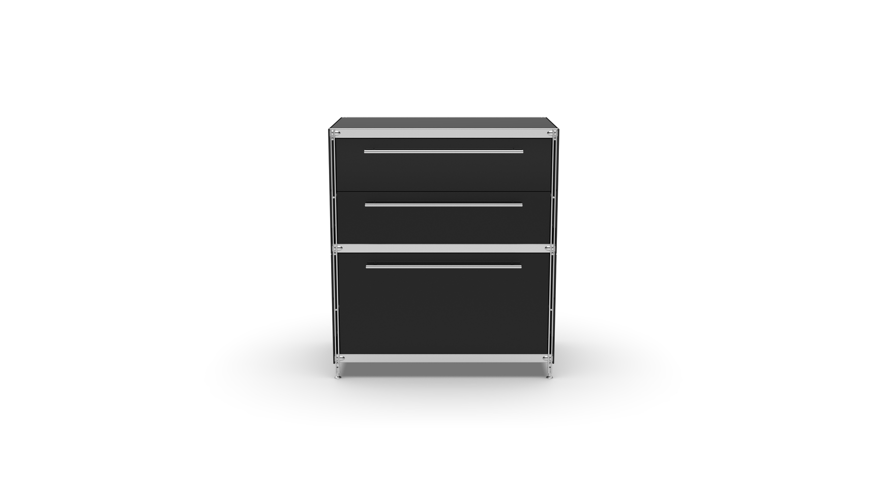 KUBUS Sideboard Metall schwarz pulverbeschichtet mit Doppel-Schublade + 1 Schublade groß 80 cm breit