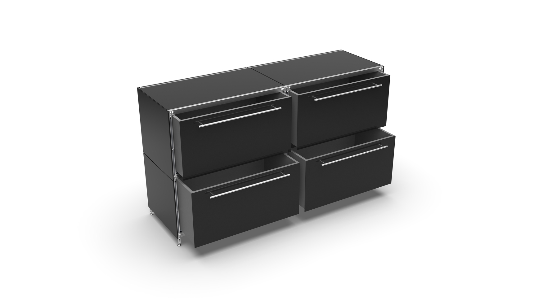 KUBUS Sideboard Metall schwarz pulverbeschichtet mit 4 großen Schubladen 160 cm breit