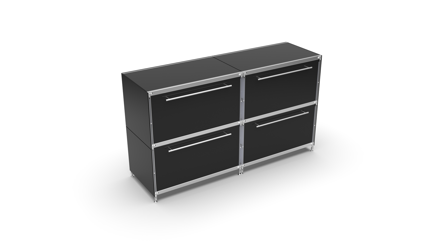 KUBUS Sideboard Metall schwarz pulverbeschichtet mit 4 großen Schubladen 160 cm breit