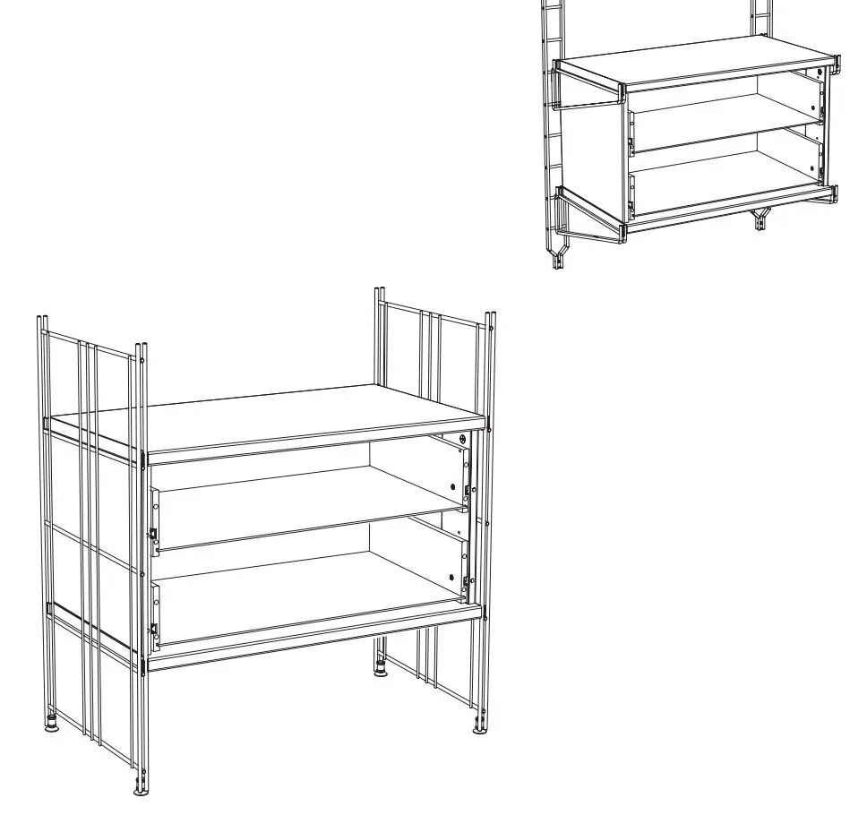 Schubladenkorpus für Chrom ohne Schubladenfronten - B III 380 Art. Nr. 151120 Metallschubladenkorpus 2 Rasterhöhenn BIII 380
