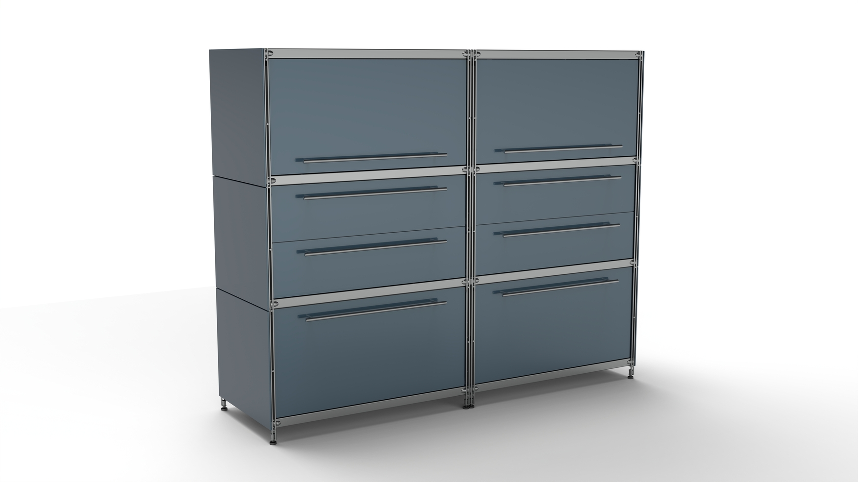 KUBUS Highboard Metall anthrazit pulverbeschichtet mit 2 Klappen + 2 Doppel-Schubladen + 2 Schubladen groß 160 cm breit 130 cm hoch