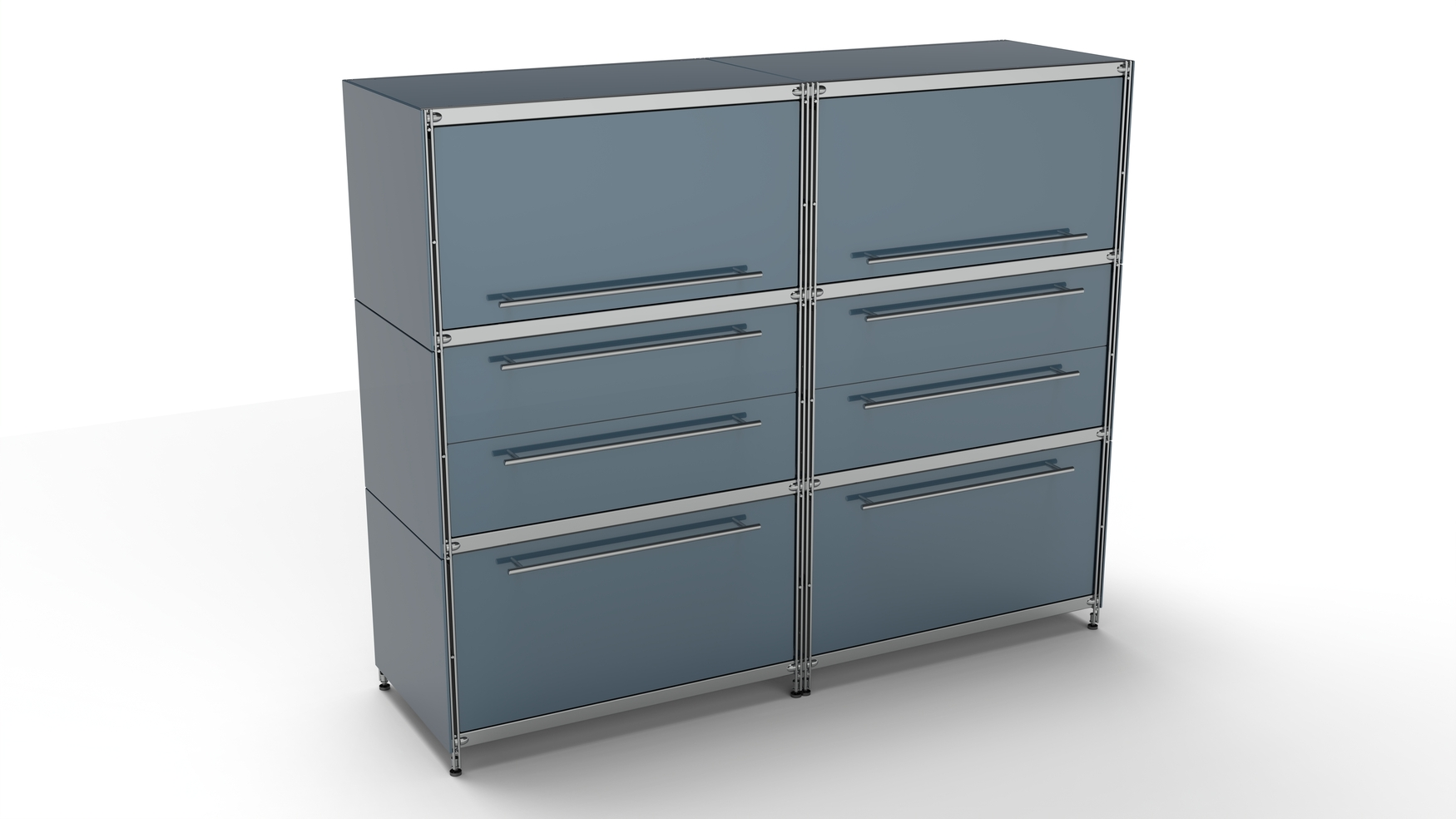 KUBUS Highboard Metall anthrazit pulverbeschichtet mit 2 Klappen + 2 Doppel-Schubladen + 2 Schubladen groß 160 cm breit 130 cm hoch grau BALTON