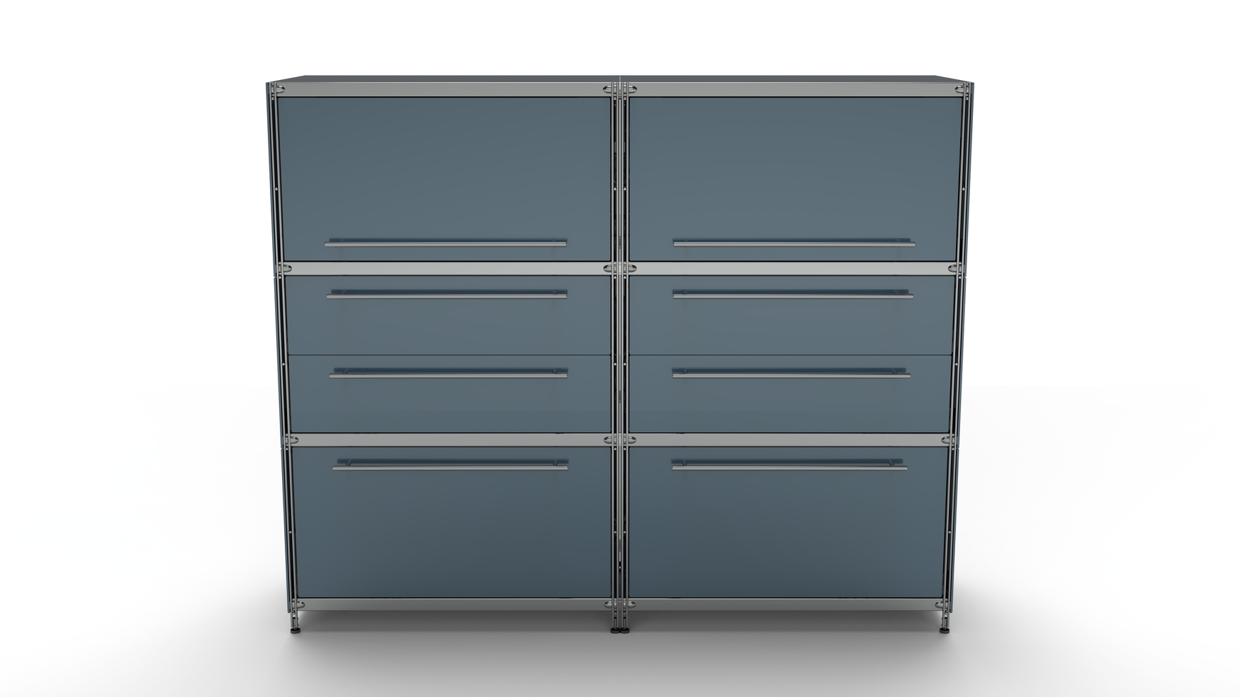 KUBUS Highboard Metall anthrazit pulverbeschichtet mit 2 Klappen Einzug oben + 2 Doppel-Schubladen + 2 Schubladen groß 160 cm breit 130 cm hoch