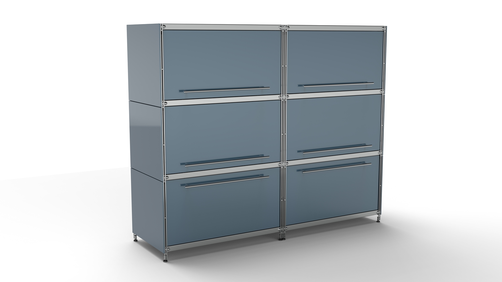 BALTON KUBUS Highboard Metall anthrazit grau pulverbeschichtet mit 4 Klappen + 2 Schubladen groß 160 cm breit