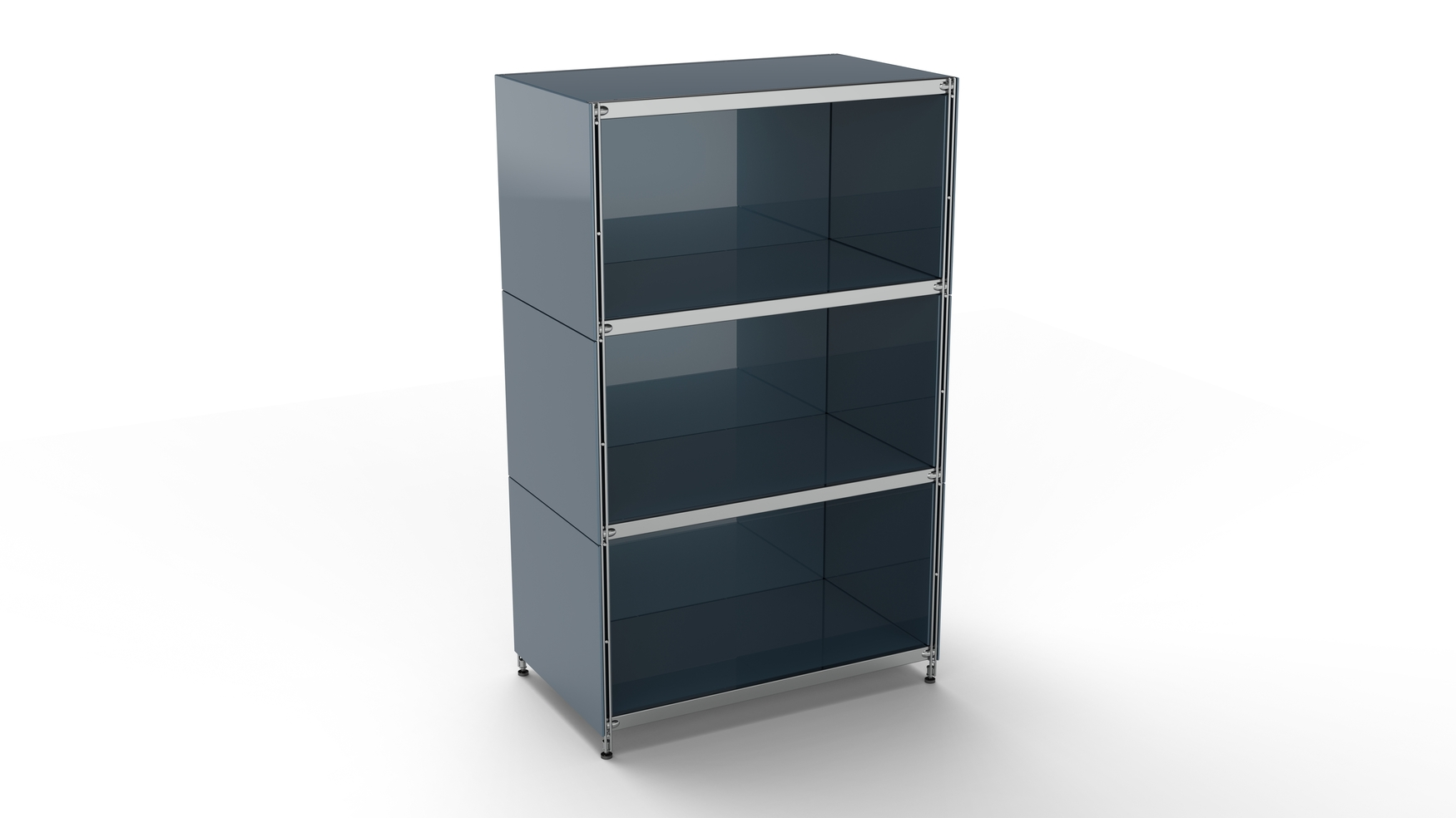 KUBUS Highboard Metall anthrazit pulverbeschichtet mit 3 offenen Fächern 79 cm breit 130 cm hoch grau