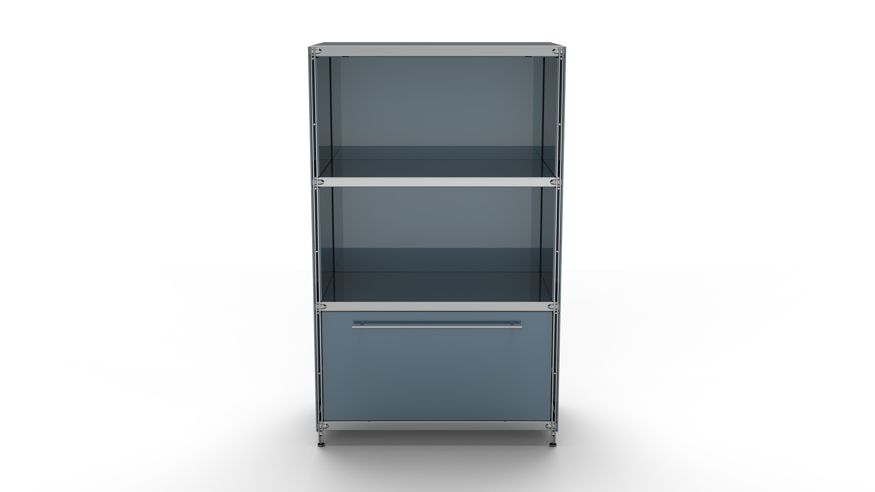 KUBUS Highboard Metall anthrazit grau pulverbeschichtet mit 2 offenen Fächern + 1 Schublade groß 80 cm breit 130 cm hoch