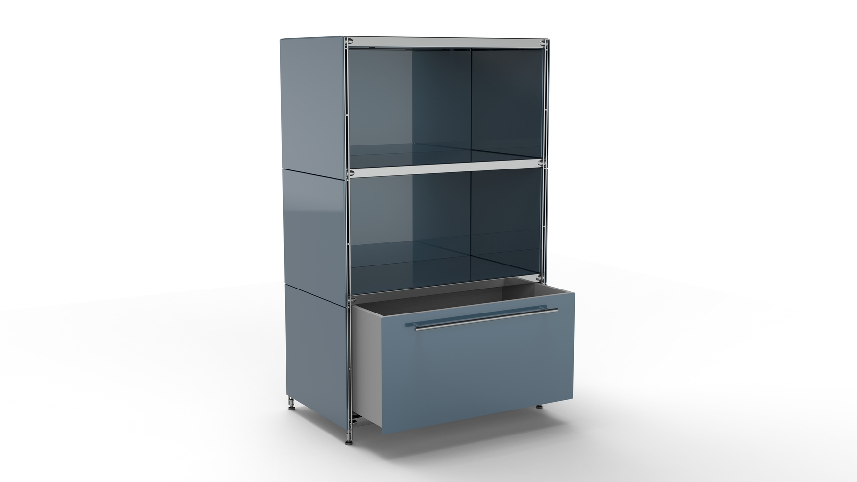 BALTON KUBUS Highboard Metall anthrazit pulverbeschichtet mit 2 offenen Fächern + 1 Schublade groß 80 cm breit