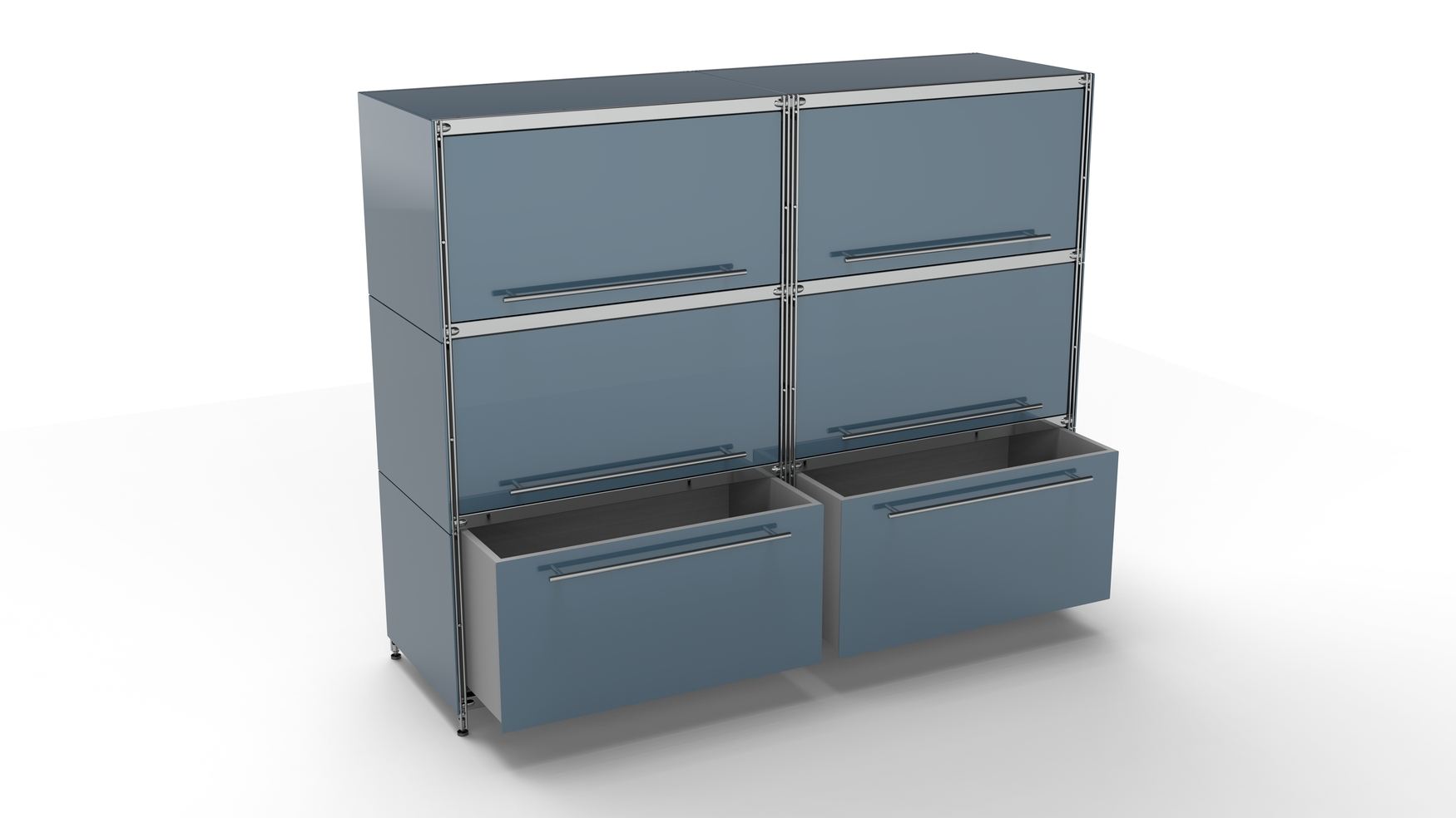 KUBUS Highboard Metall anthrazit pulverbeschichtet mit 4 Klappen + 2 Schubladen groß 160 cm breit 130 cm hoch