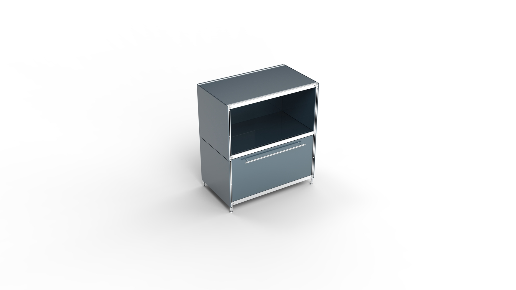 KUBUS Sideboard Metall anthrazit pulverbeschichtet mit 1 Fach offen + 1 großen Schublade 79 cm breit