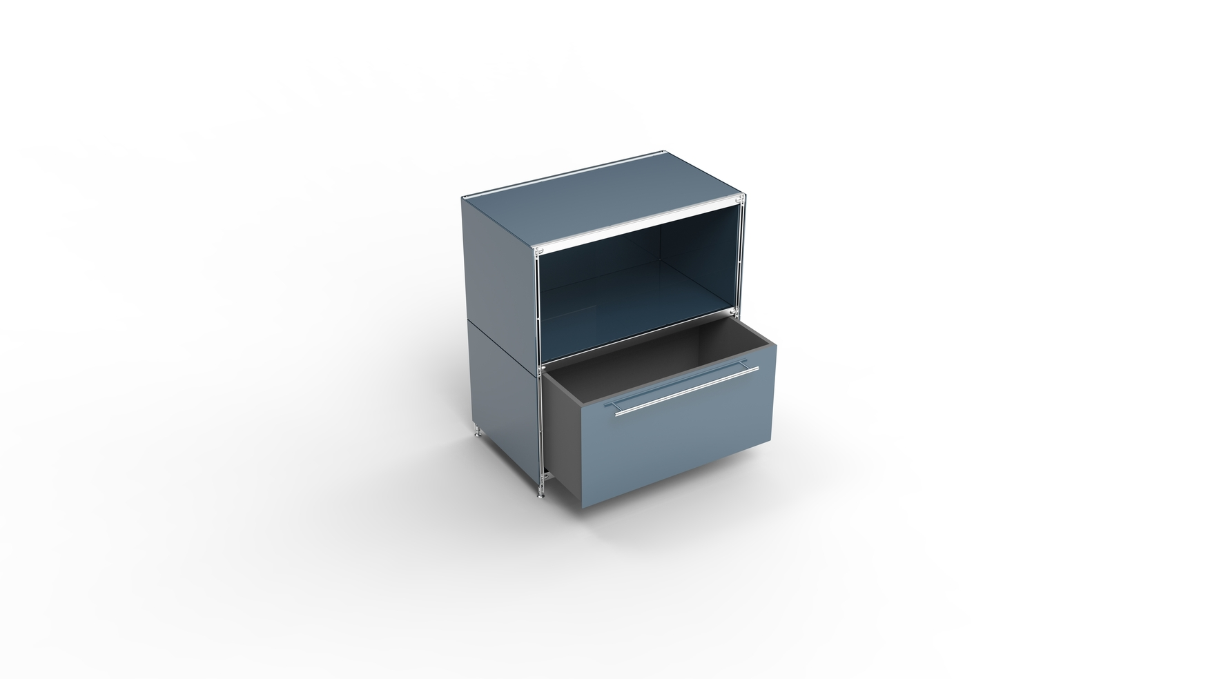 KUBUS Sideboard Metall anthrazit pulverbeschichtet mit 1 Fach offen + 1 großen Schublade 79 cm breit