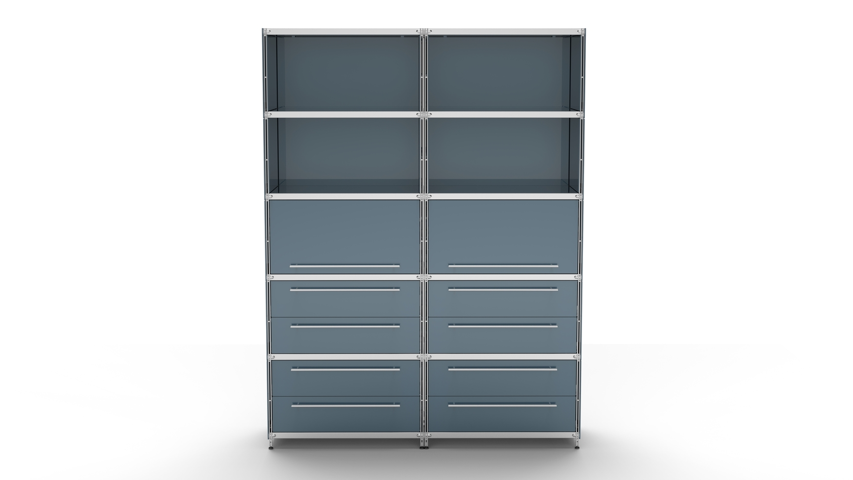 Balton KUBUS Highboard Metall anthrazit mit 4 offenen Fächern + 2 Klappen + 4 Doppel-Schubladen 160 cm breit grau 210 cm hoch