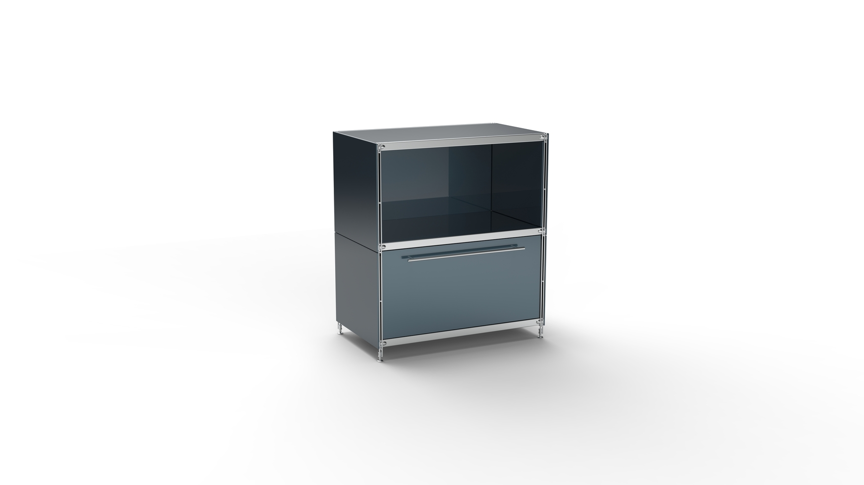 KUBUS Sideboard Metall anthrazit pulverbeschichtet mit 1 Fach offen + 1 großen Schublade 79 cm breit