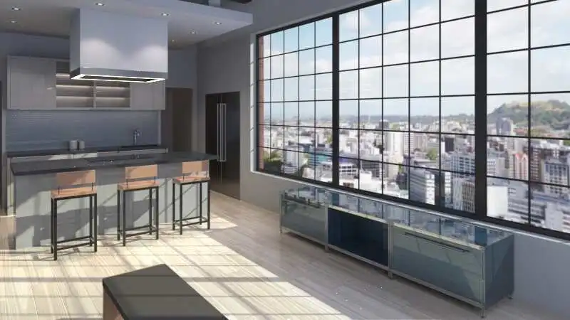 KUBUS Lowboard Metall grau pulverbeschichtet anthrazit mit 2 Schubladen + offenem Fach