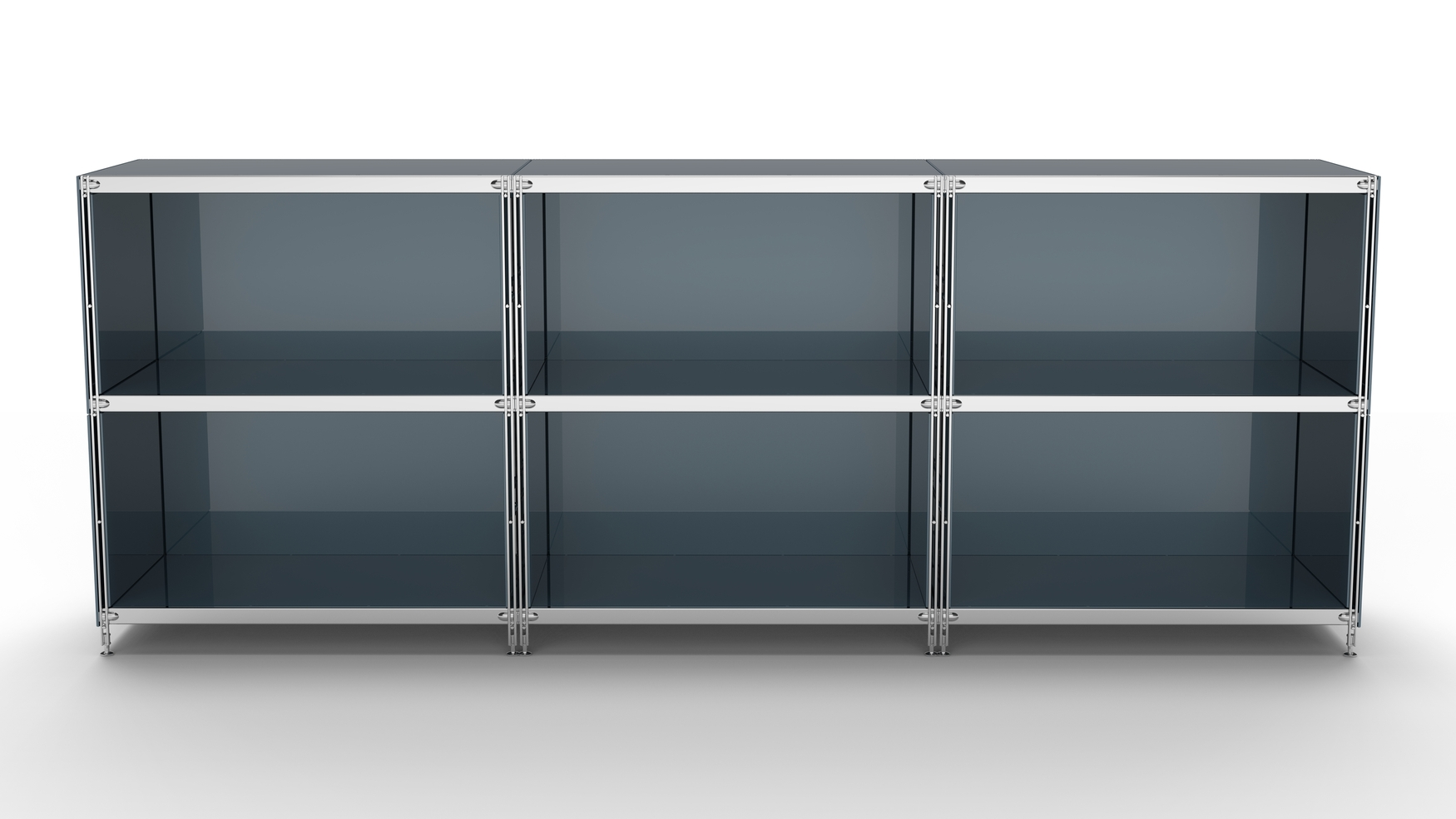 KUBUS Sideboard Metall anthrazit pulverbeschichtet mit 6 offenen Fächern 235 cm breit 90 cm breit