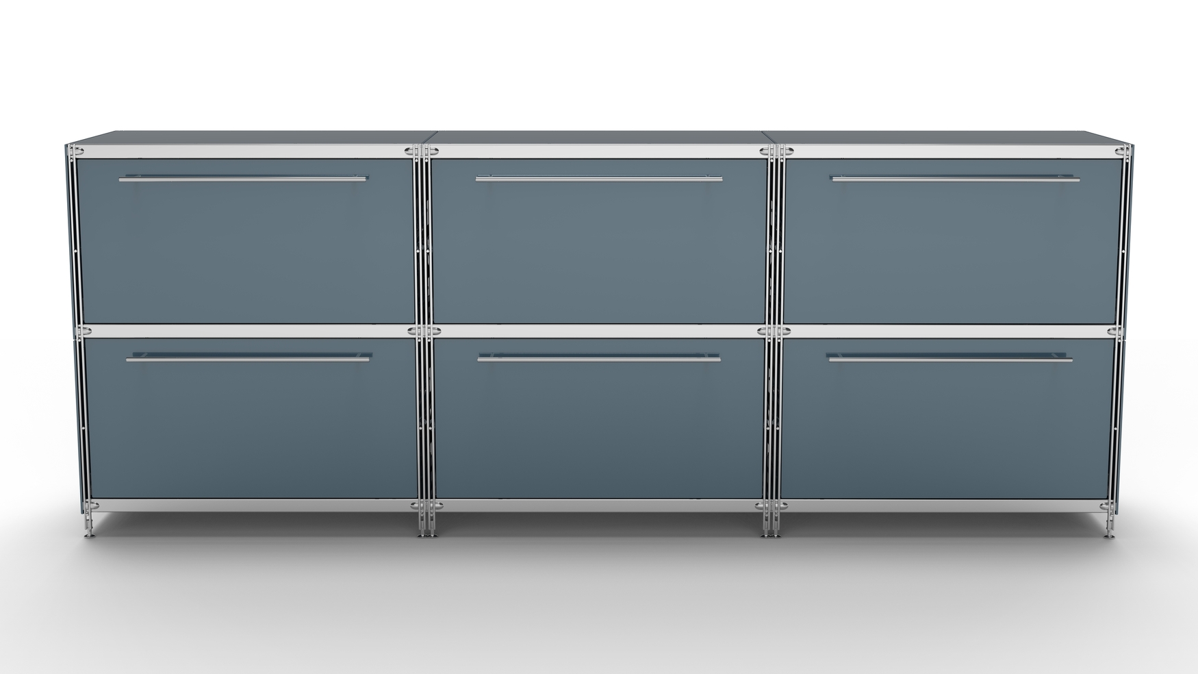 KUBUS Sideboard Metall anthrazit pulverbeschichtet grau mit 6 großen Schubladen 235 cm breit