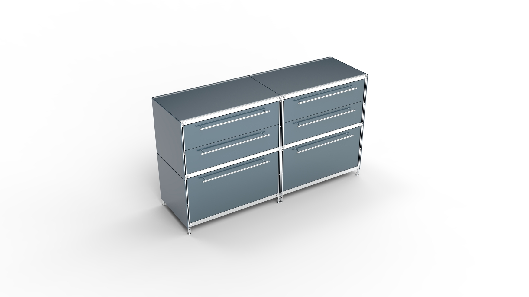 KUBUS Sideboard Metall anthrazit pulverbeschichtet mit 2 Doppel-Schubladen + 2 Schubladen groß 157 cm breit