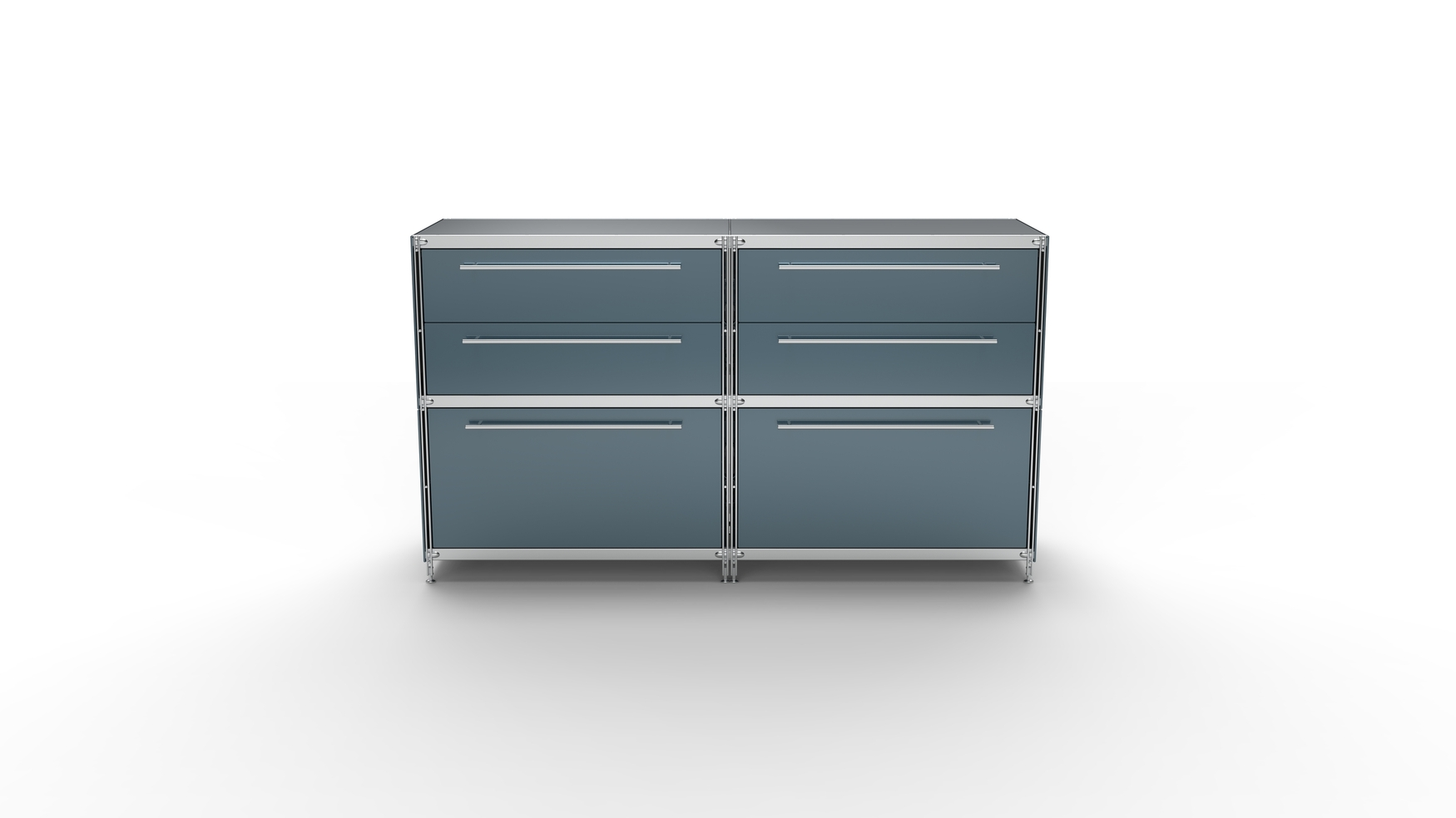KUBUS Sideboard Metall anthrazit pulverbeschichtet mit 2 Doppel-Schubladen + 2 Schubladen groß 157 cm breit