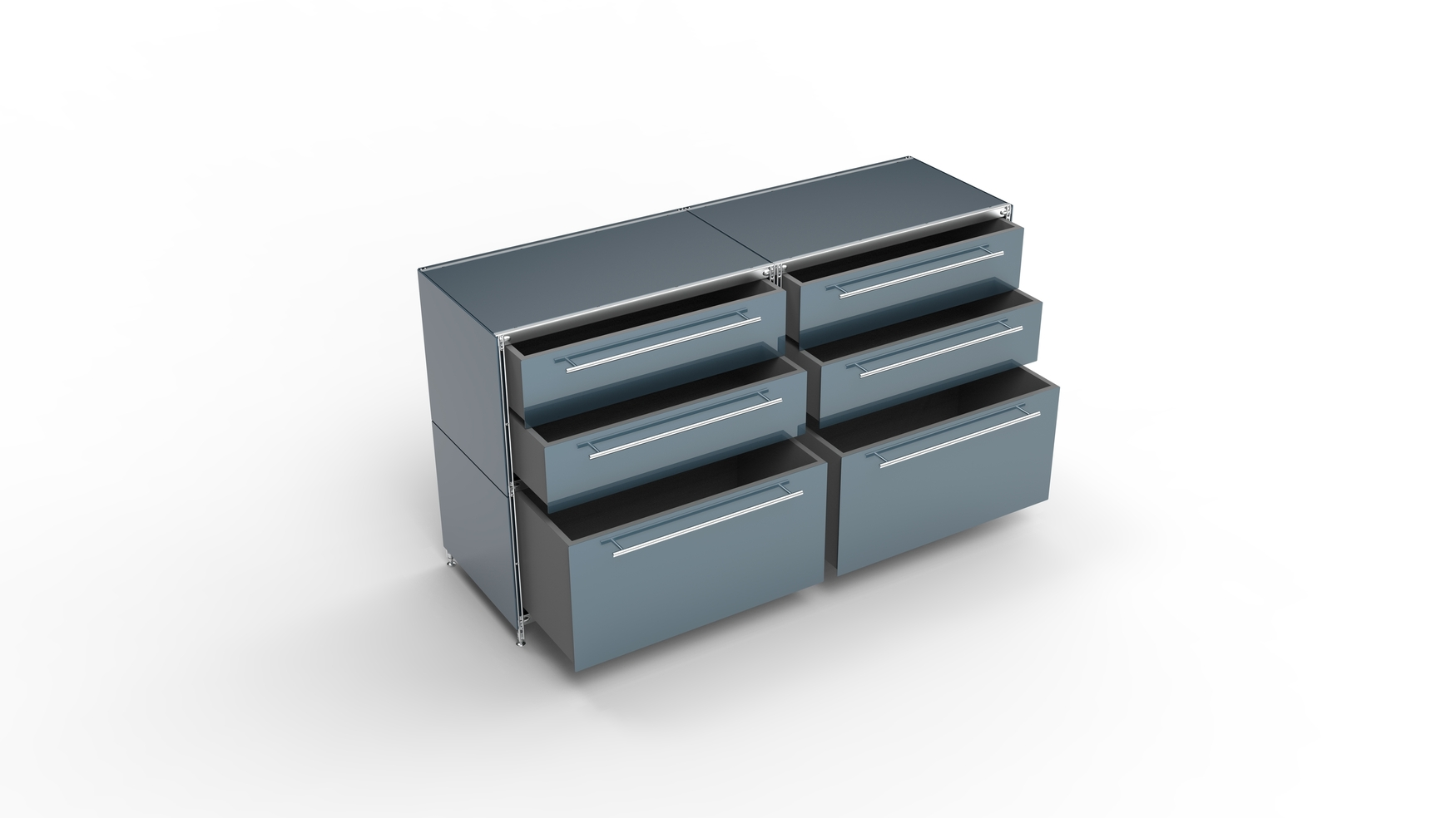 KUBUS Sideboard Metall anthrazit pulverbeschichtet mit 2 Doppel-Schubladen + 2 Schubladen groß 157 cm breit