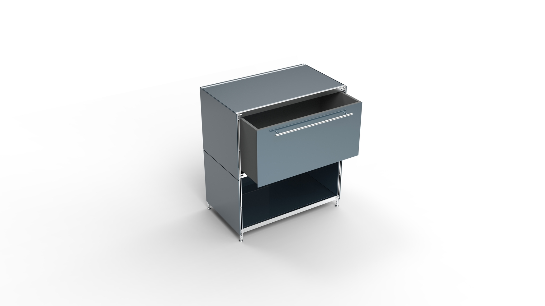 KUBUS Sideboard Metall anthrazit pulverbeschichtet mit 1 großen Schublade + 1 Fach offen 80 cm breit