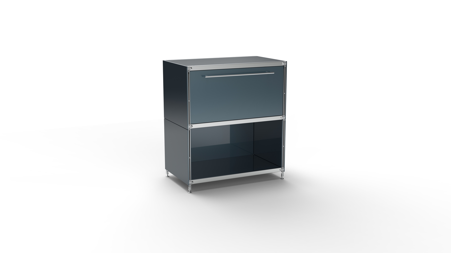 KUBUS Sideboard Metall anthrazit pulverbeschichtet mit 1 großen Schublade + 1 Fach offen 80 cm breit