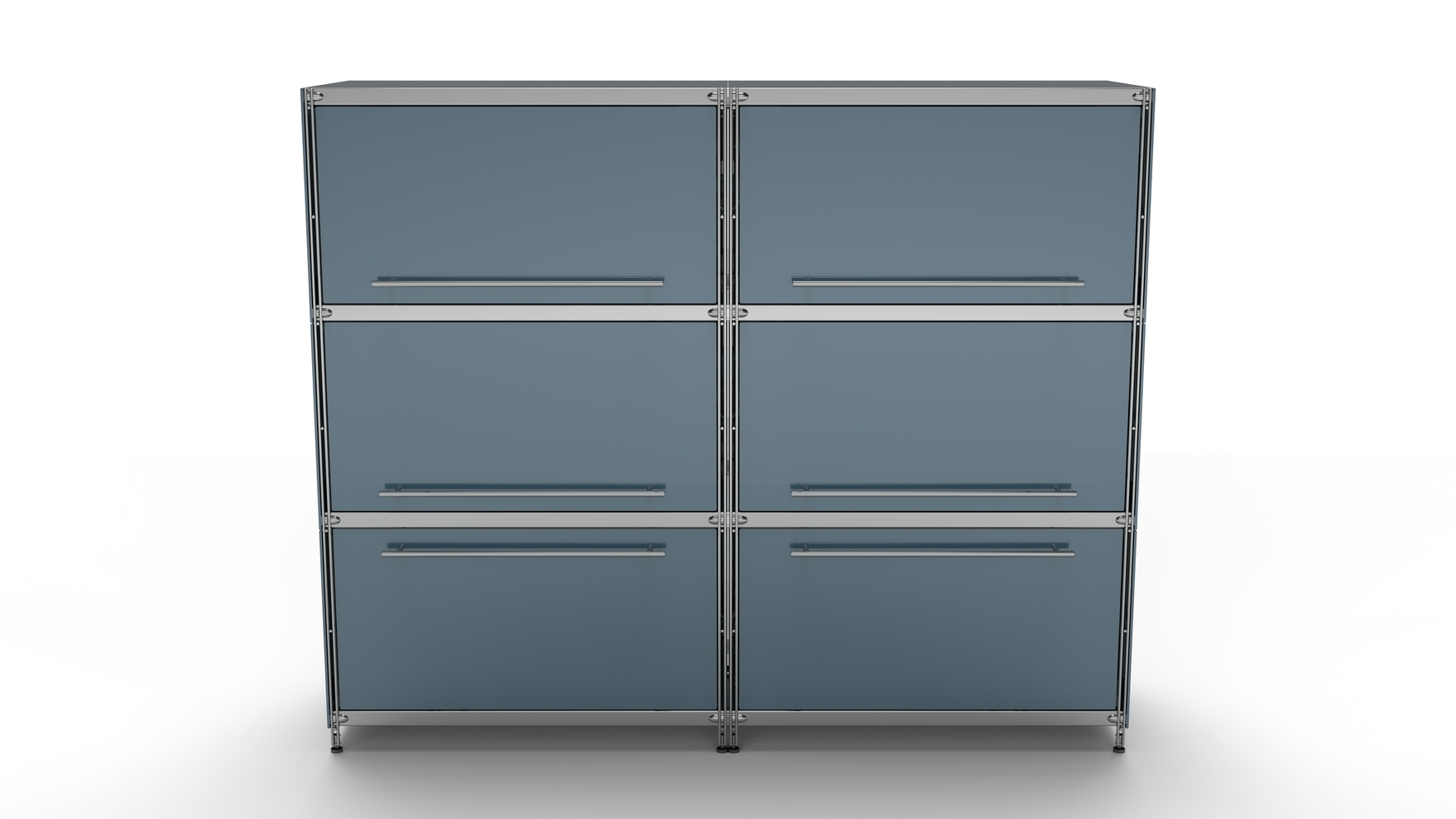 KUBUS Highboard Metall anthrazit pulverbeschichtet mit 4 Klappen + 2 Schubladen groß 160 cm breit