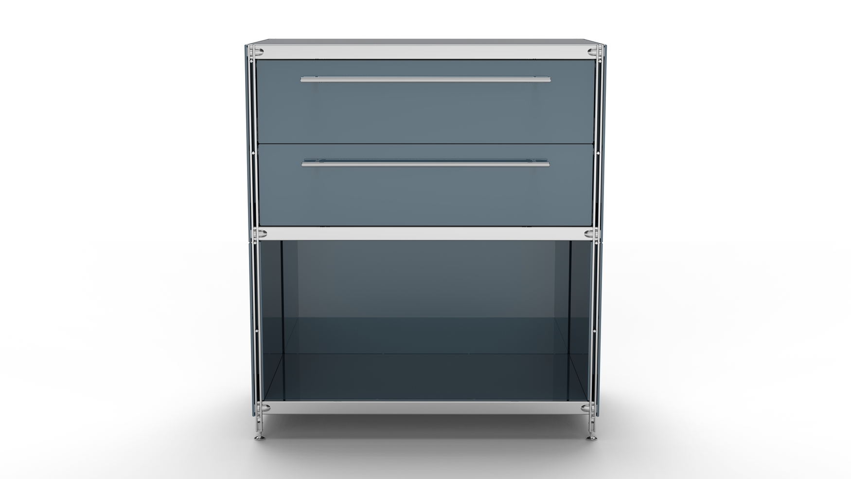 KUBUS Sideboard Metall anthrazit grau pulverbeschichtet mit Doppel-Schublade + 1 Fach offen 80 cm breit