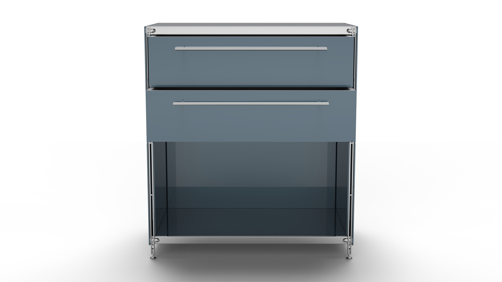 KUBUS Sideboard Metall anthrazit pulverbeschichtet mit Doppel-Schublade + 1 Fach offen 80 cm breit Front-Ansicht