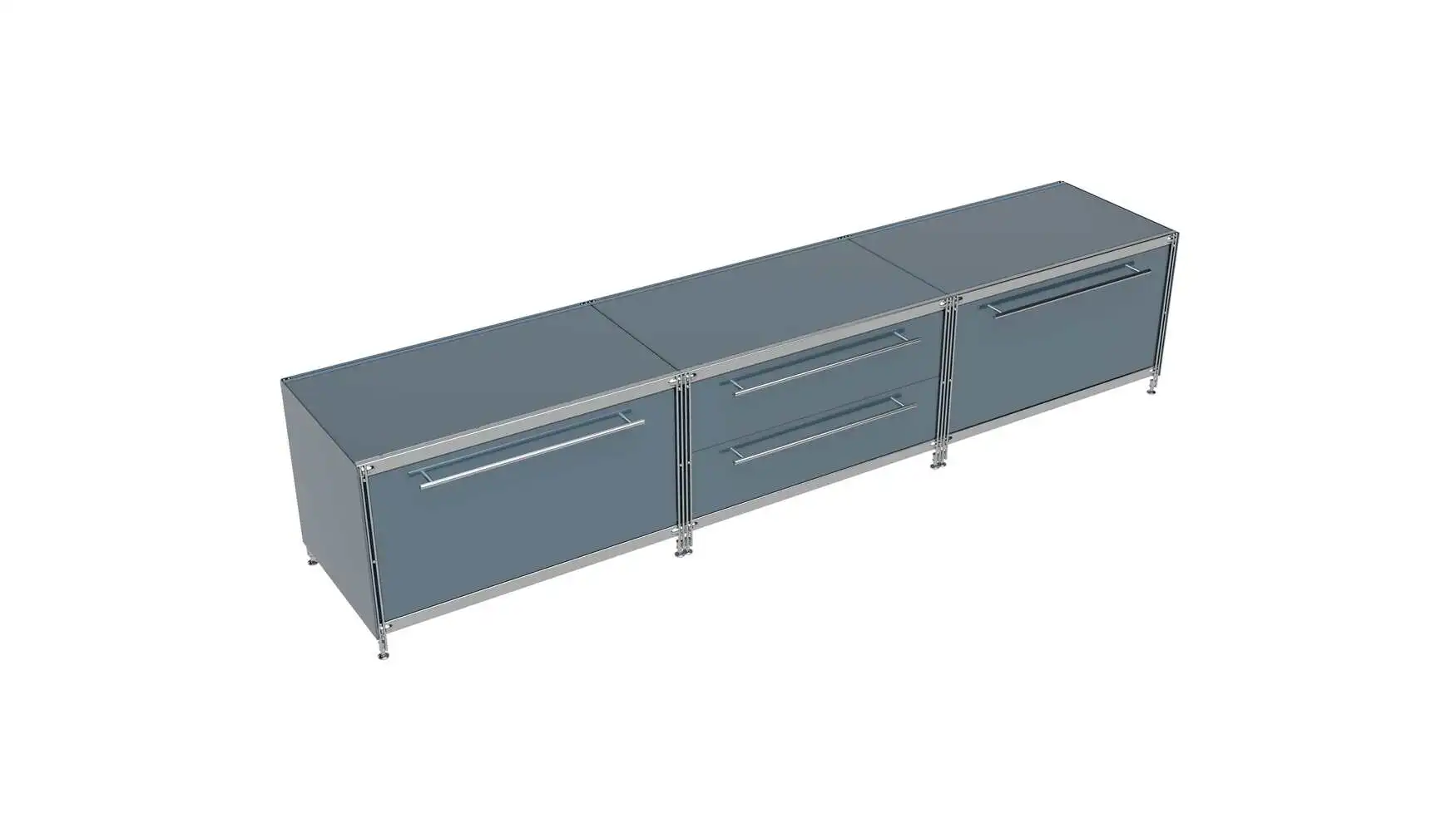 KUBUS Lowboard Metall anthrazit grau pulverbeschichtet mit 4 Schubfächern 235 cm breit