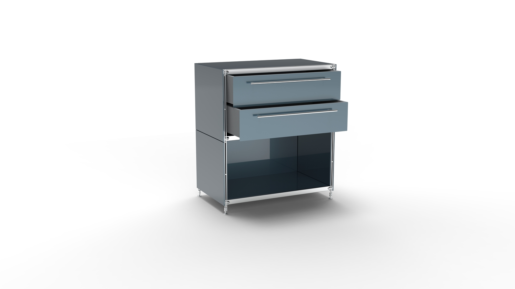 KUBUS Sideboard Metall anthrazit pulverbeschichtet mit Doppel-Schublade + 1 Fach offen 80 cm breit