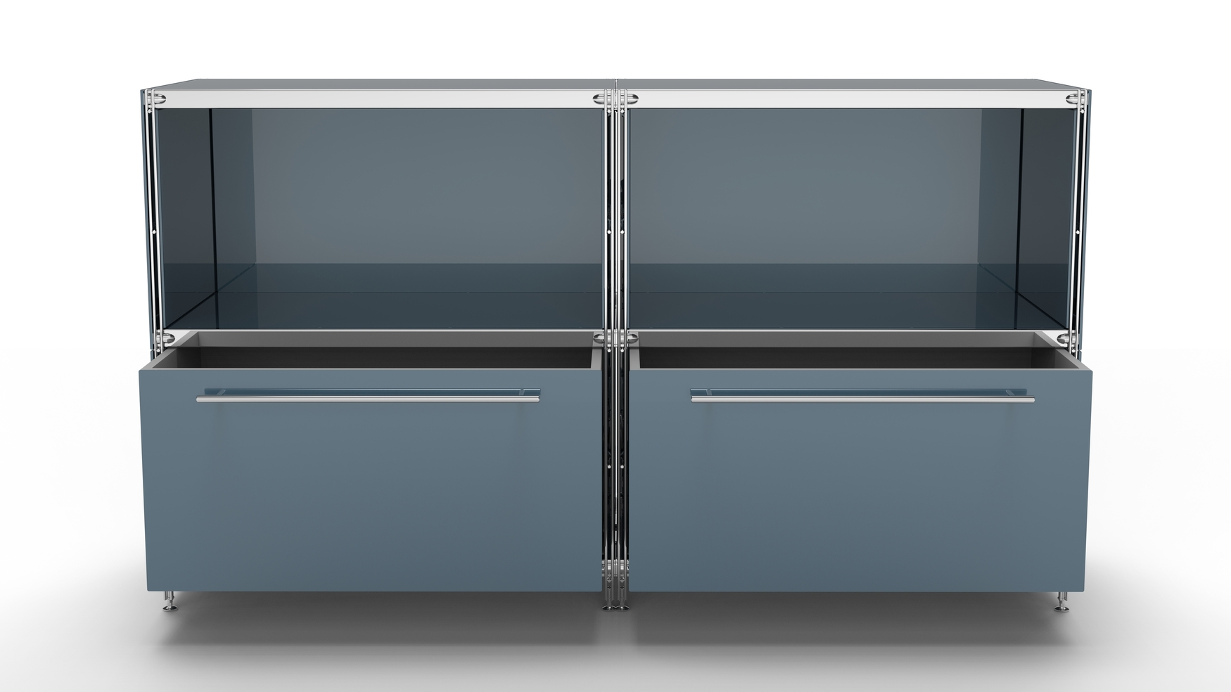 KUBUS Sideboard Metall anthrazit pulverbeschichtet mit 2 Fächern offen + 2 großen Schubladen 160 cm breit