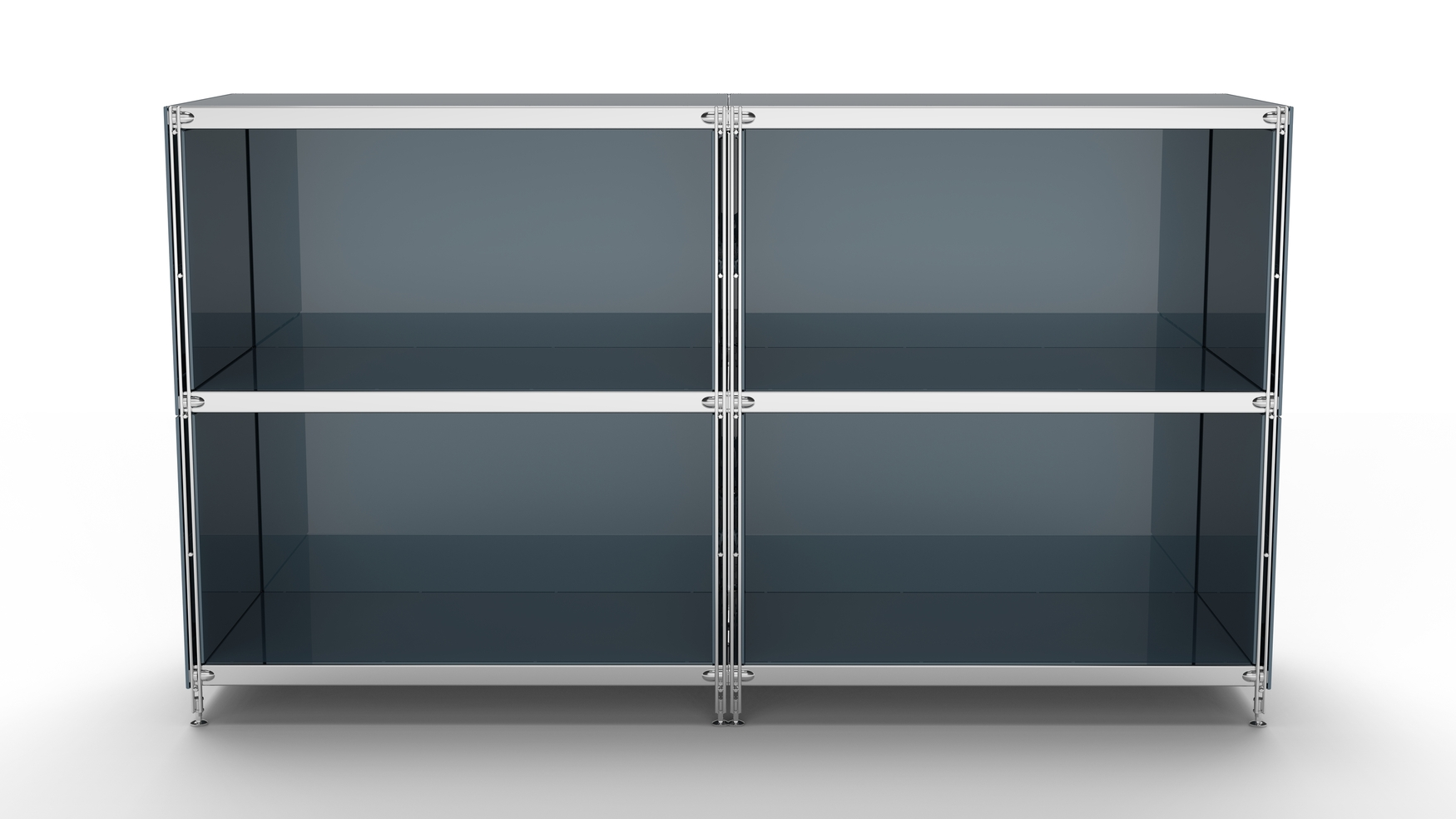 KUBUS Sideboard Metall anthrazit grau pulverbeschichtet mit 4 offenen Fächern 160 cm breit