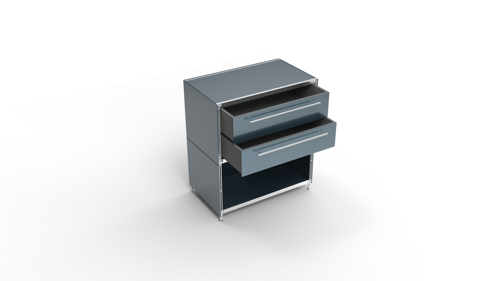 KUBUS Sideboard Metall anthrazit pulverbeschichtet mit Doppel-Schublade + 1 Fach offen 80 cm breit