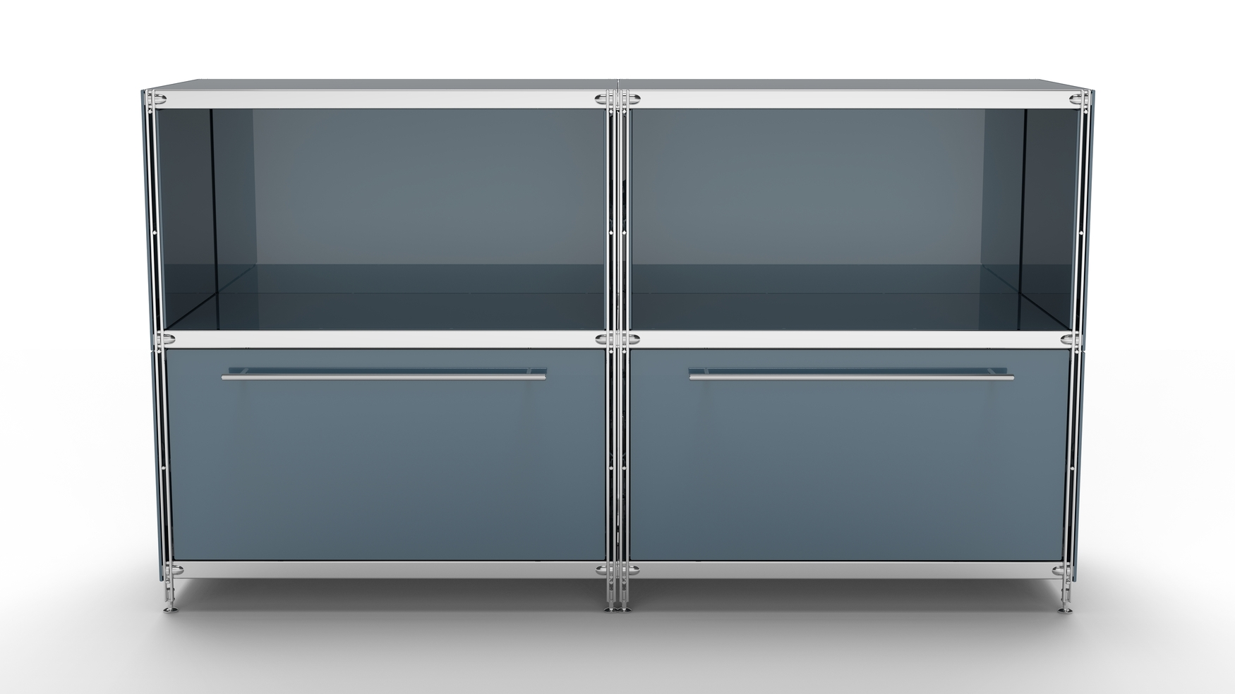 KUBUS Sideboard Metall anthrazit pulverbeschichtet mit 2 Fächern offen + 2 großen Schubladen 160 cm breit