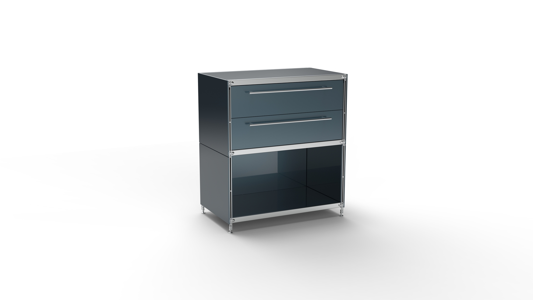 KUBUS Sideboard Metall anthrazit pulverbeschichtet mit Doppel-Schublade + 1 Fach offen 79 cm breit