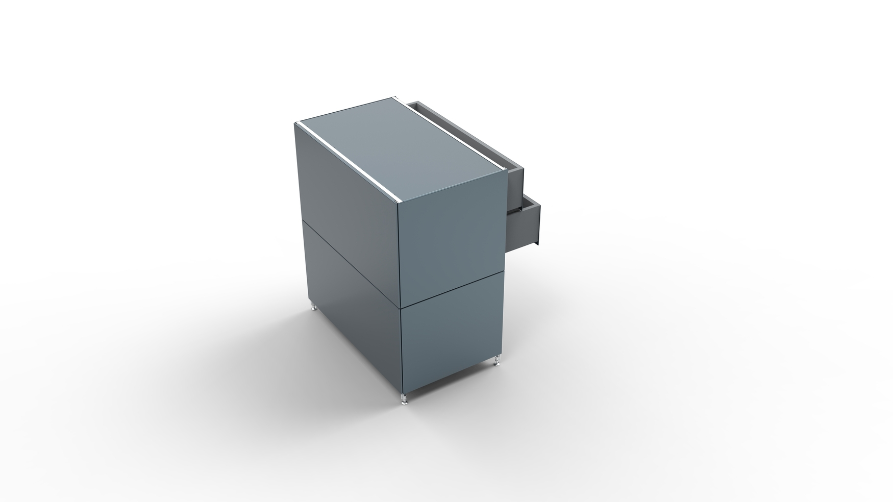 KUBUS Sideboard Metall anthrazit pulverbeschichtet mit Doppel-Schublade + 1 Fach offen 80 cm breit Rückansicht