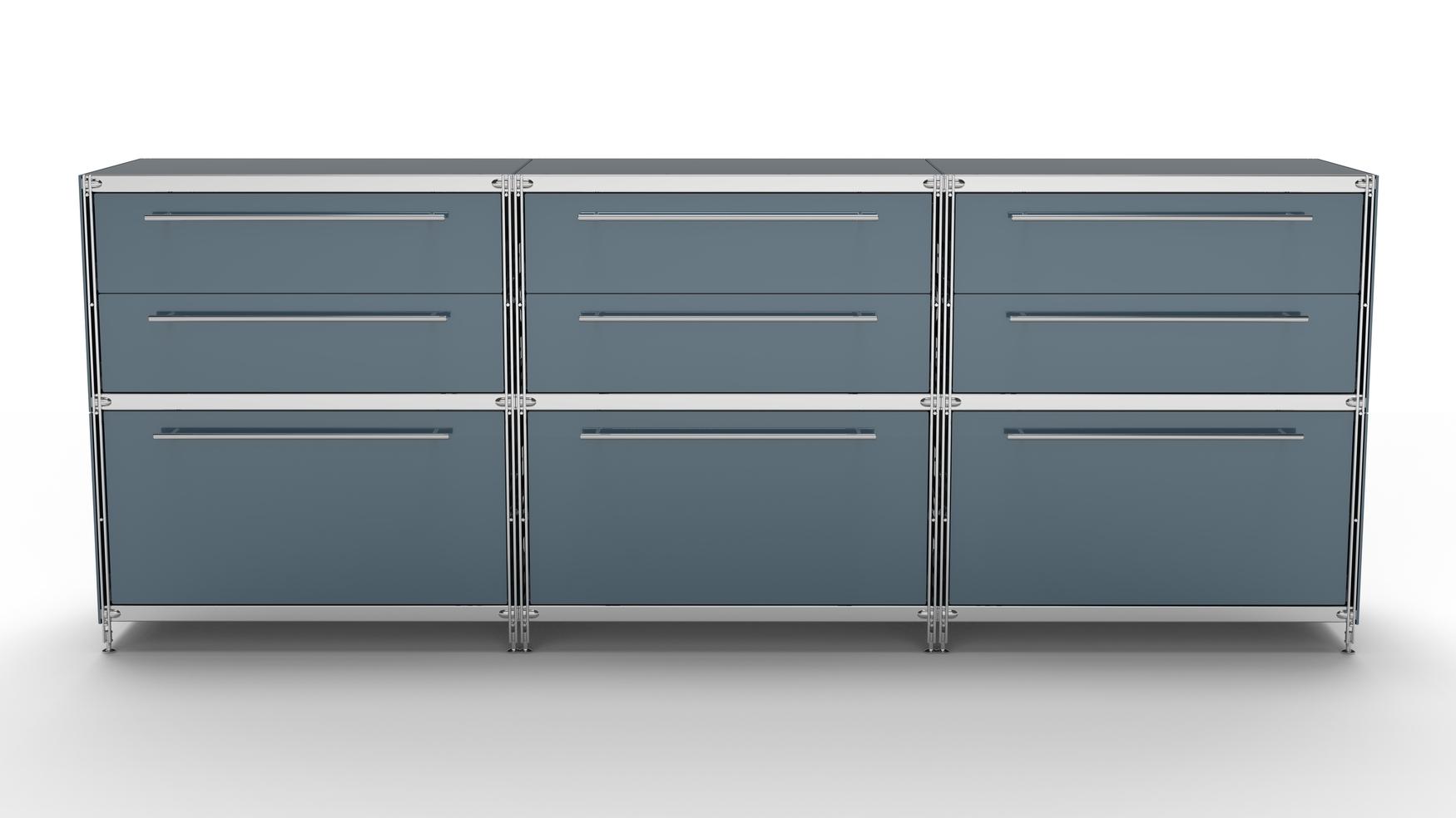 KUBUS Sideboard Metall anthrazit pulverbeschichtet mit 3 Doppel-Schubladen + 3 Schubfächern groß 235 cm breit 90 cm