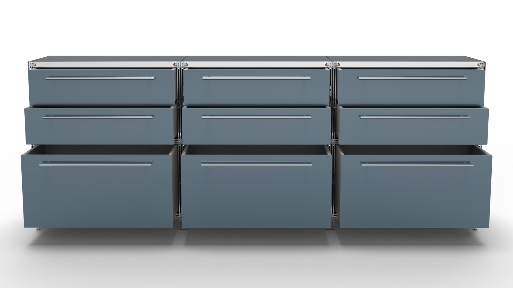 KUBUS Sideboard Metall anthrazit pulverbeschichtet mit 3 Doppel-Schubladen + 3 Schubfächern groß 235 cm breit 90 cm